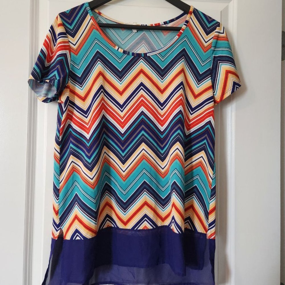 Multi-colored Chevron Shirt with Sheer Accent